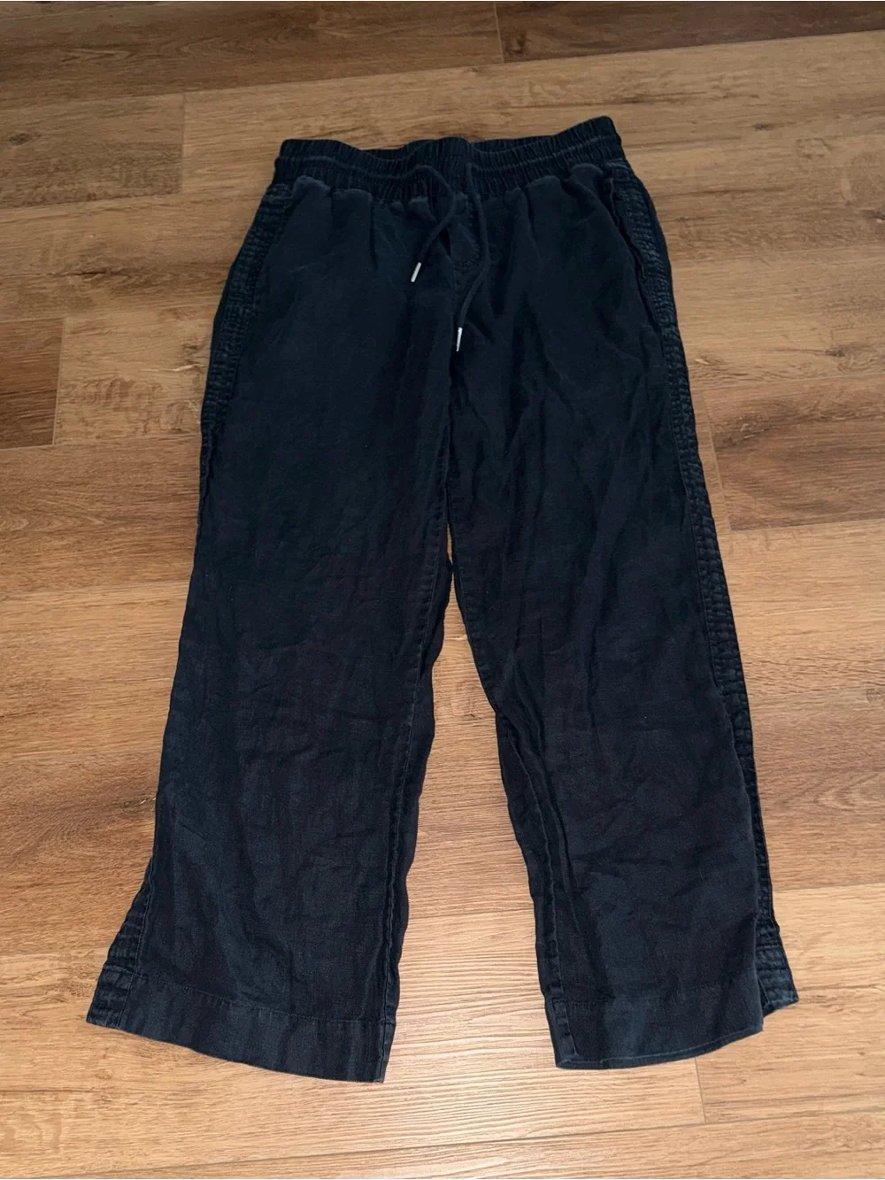 Quince Pull Up Linen Drawstring Wide Leg Pants L Black Comfy Casual Breathable